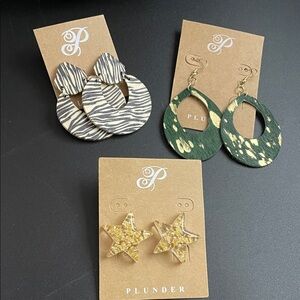 Plunder Design Jewelry Earring Lot of 3 Dangle Drop Star Set